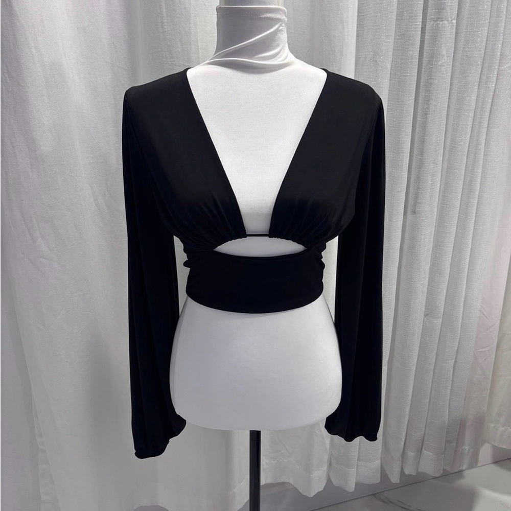 Windsor Black Cut-Out Long Sleeve Crop Top